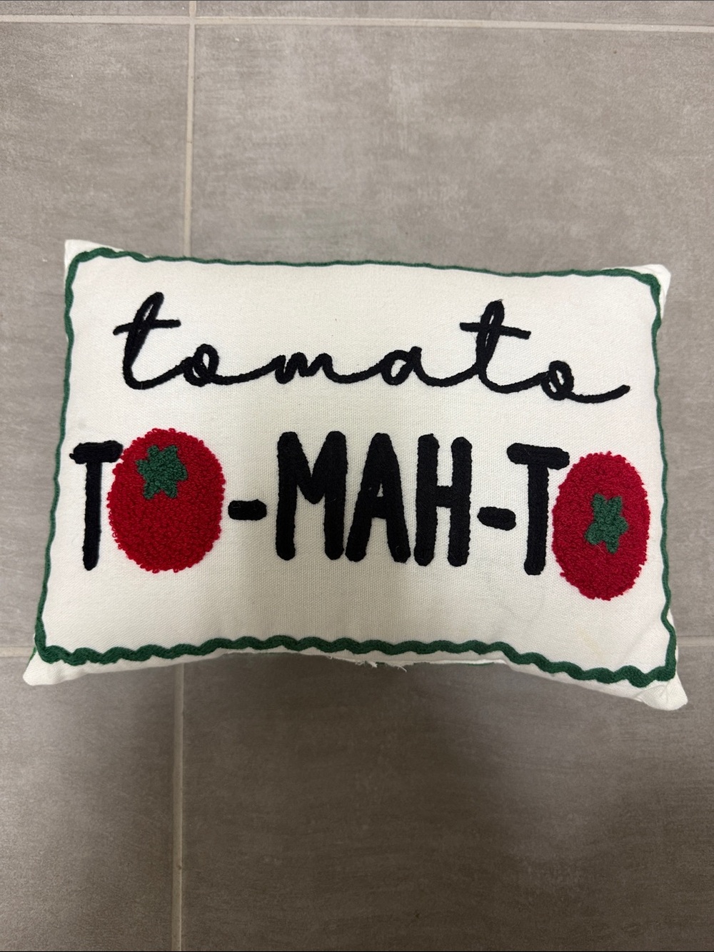 Tomato Decorative Embroidered Pillow - White, Red, Green